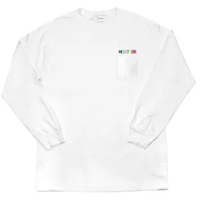 40s & Shorties Hustler Logo Embroided LS Tee w Pocket White.