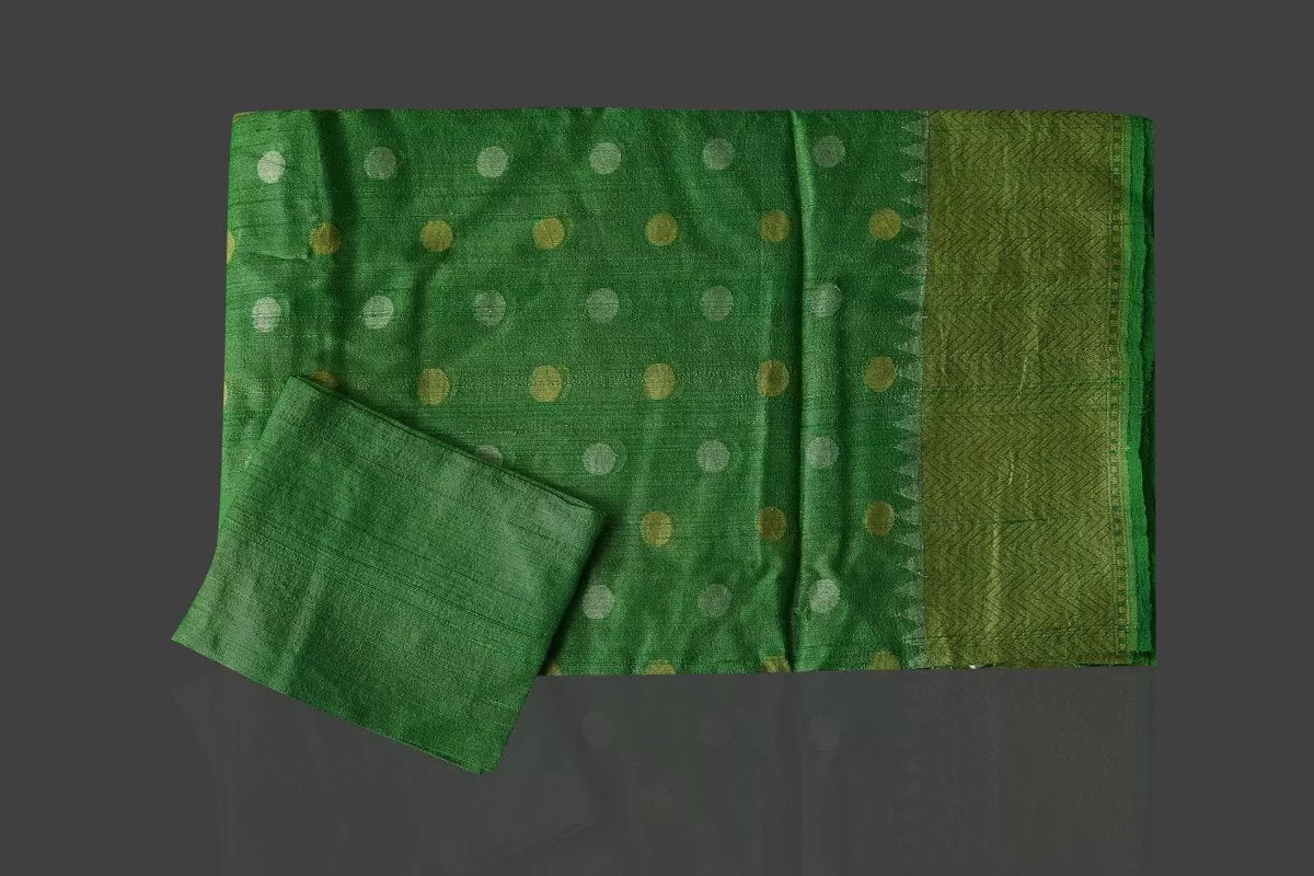 90J942-RO Light Green Tassar Georgette Banarsi Saree with Zari Border