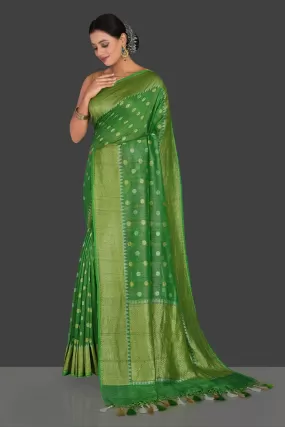 90J942-RO Light Green Tassar Georgette Banarsi Saree with Zari Border