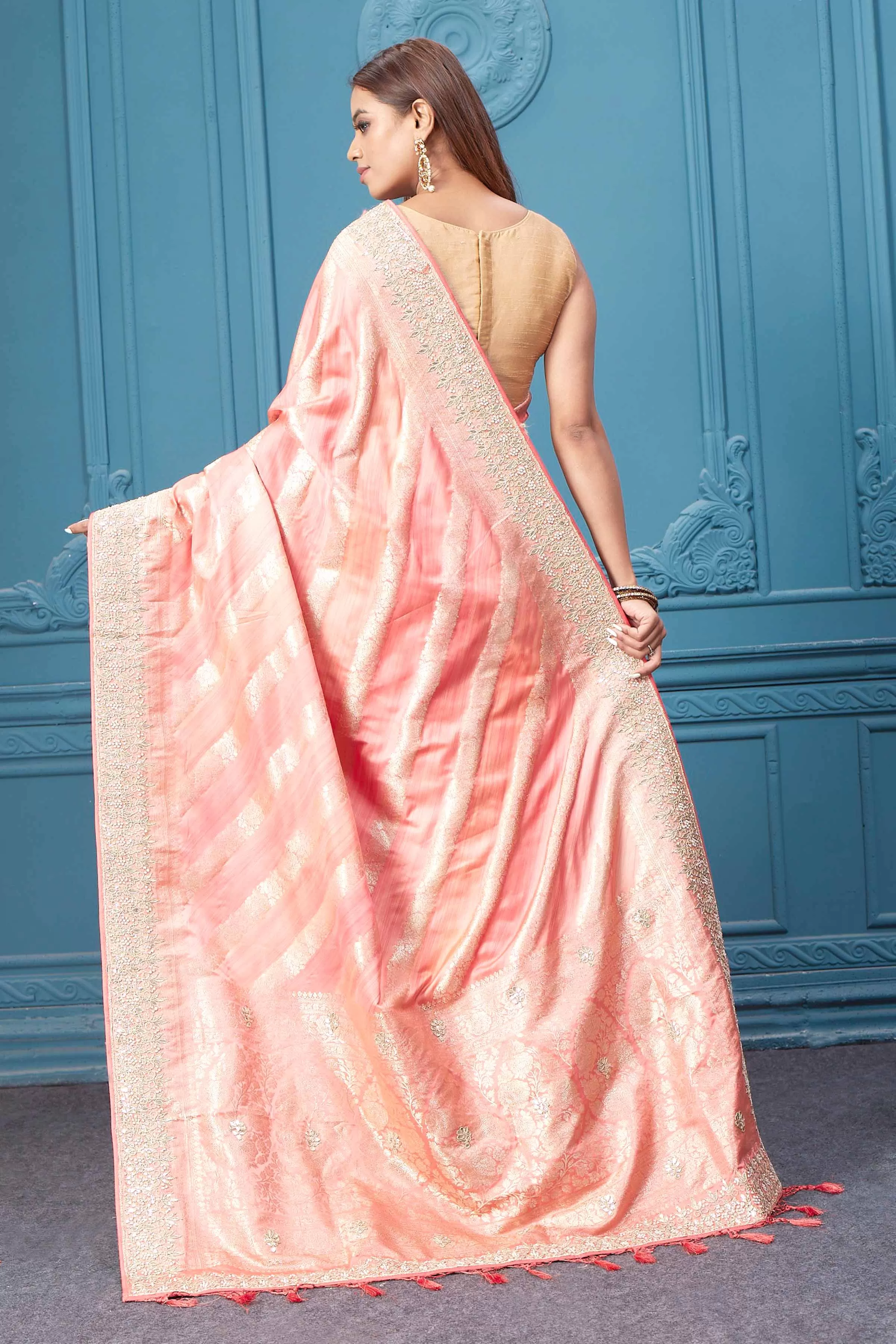 91A051 Light Pink Banarasi Silk Saree with Embroidery