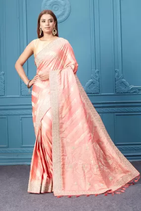 91A051 Light Pink Banarasi Silk Saree with Embroidery