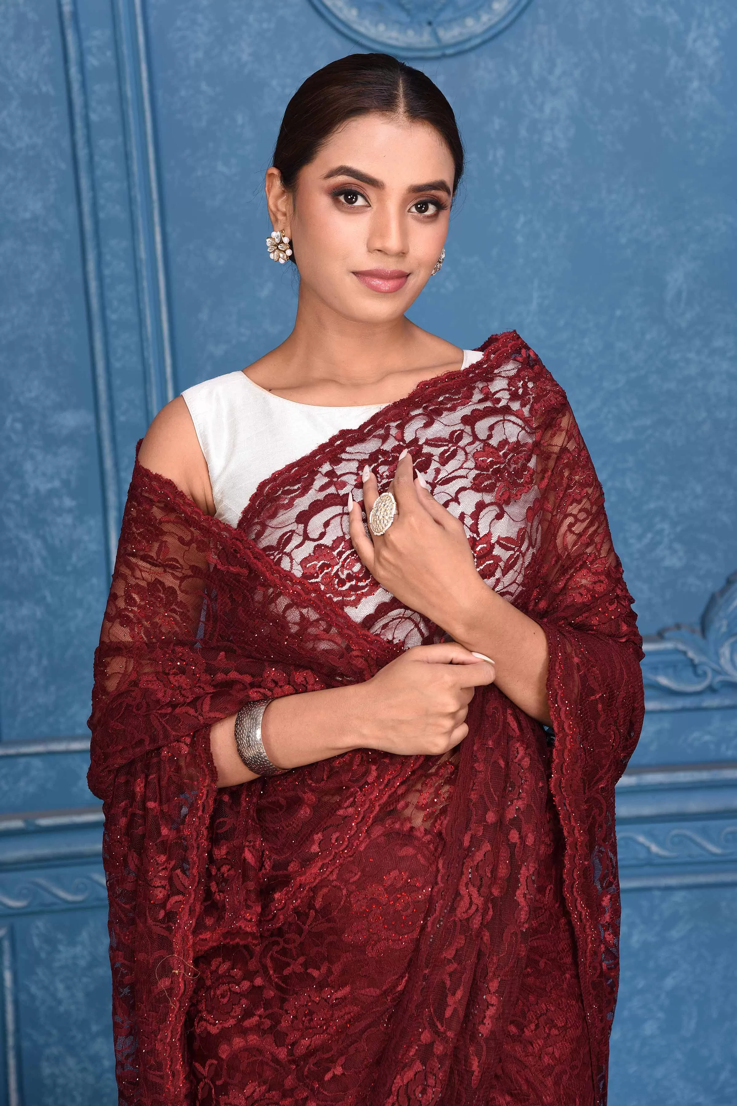 91A209 Maroon Lace Saree