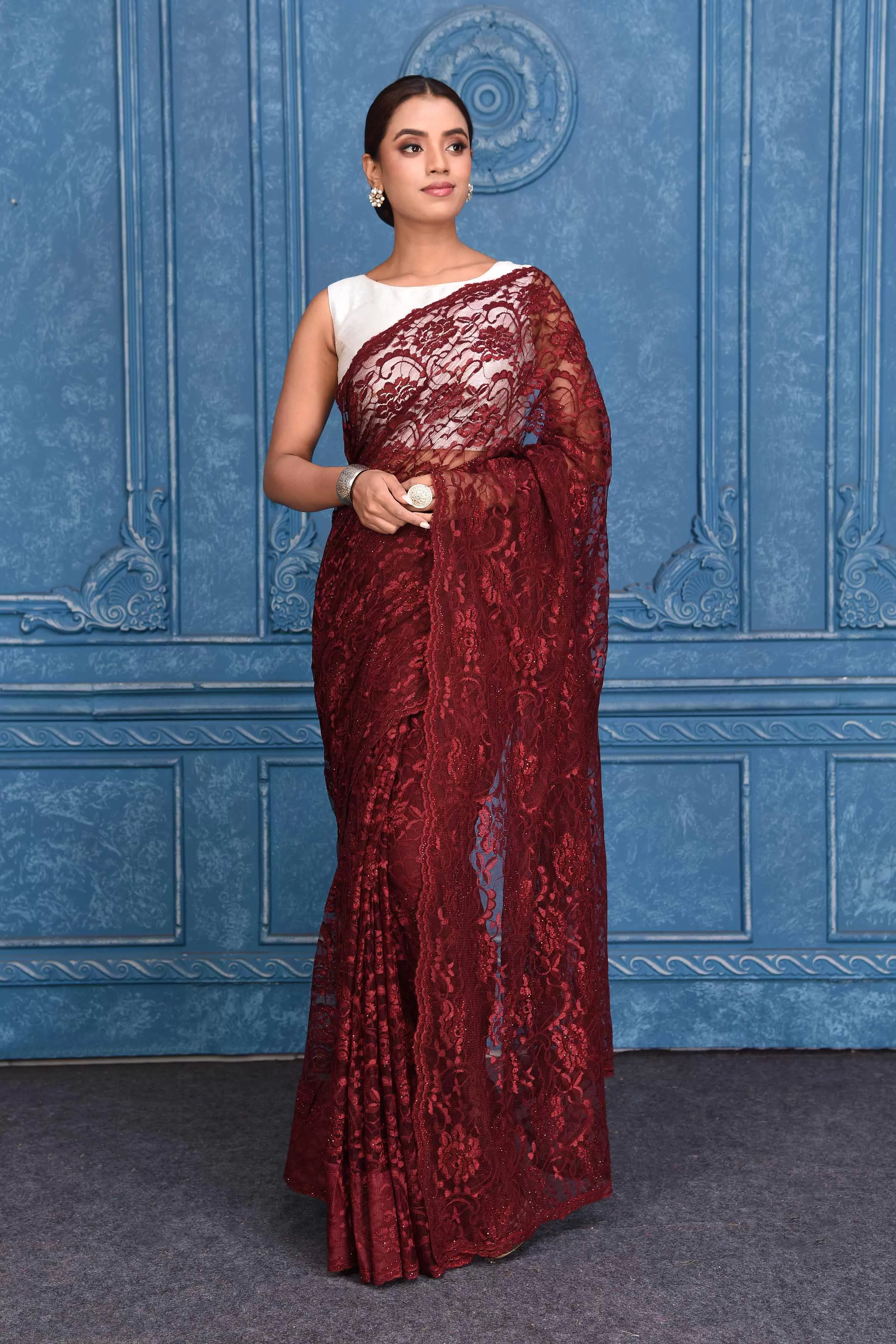 91A209 Maroon Lace Saree