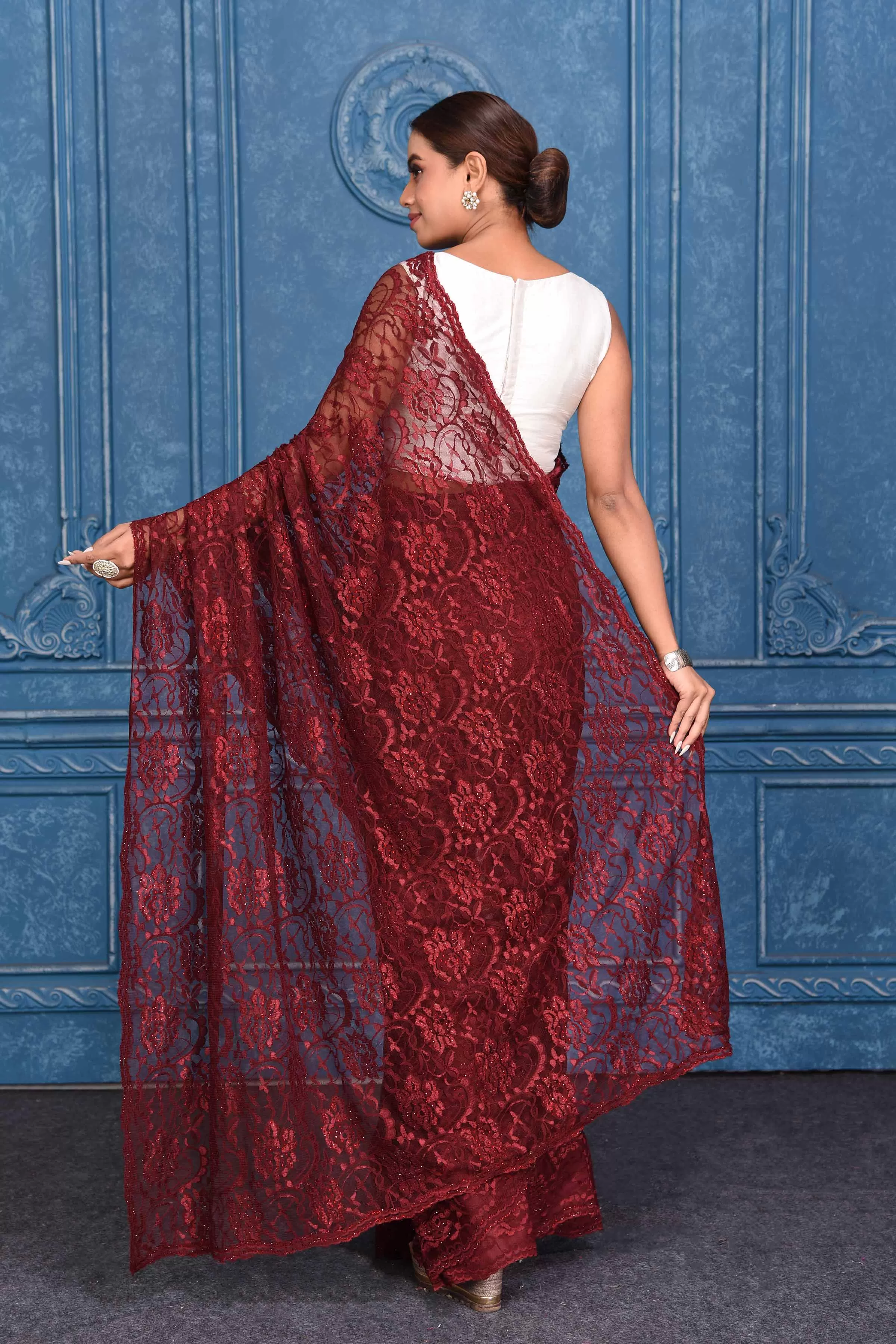 91A209 Maroon Lace Saree