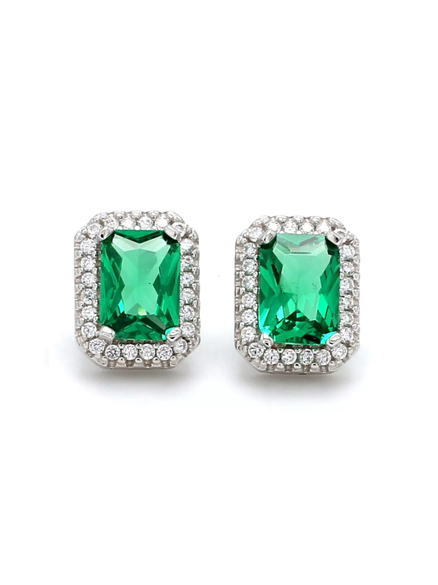 925 Silver Emerald Halo Stud Earrings For Her