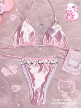 Adelia Pink Silky Bling Kitten Bikini Set