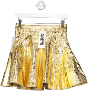 Amy Lynn London Phoebe Gold Metallic Pleated Mini Skirt UK XS