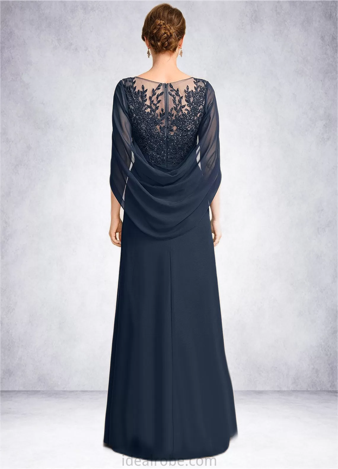 Aubrie A-line Scoop Illusion Floor-Length Chiffon Lace Mother of the Bride Dress With Pleated Sequins STKP0021625