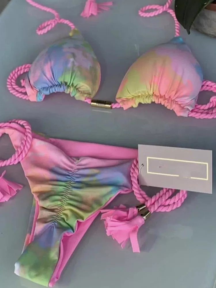 Aurora Neckholder-Bikini mit Quasten und seitlichem Bindeband