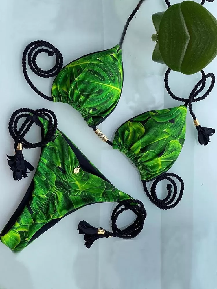 Aurora Neckholder-Bikini mit Quasten und seitlichem Bindeband