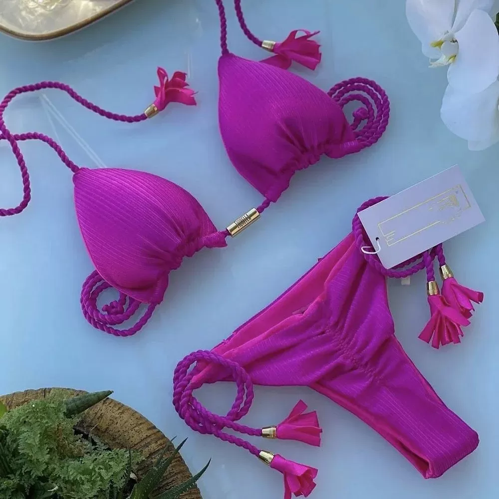 Aurora Neckholder-Bikini mit Quasten und seitlichem Bindeband