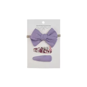 Ballerina Snap Hair Clips & Bow Set in Lilac