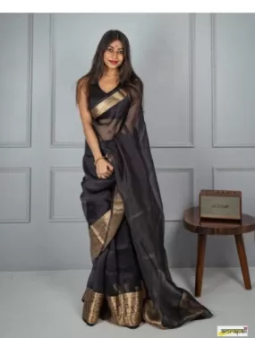 Black Gold Organza Jacquard Border Saree