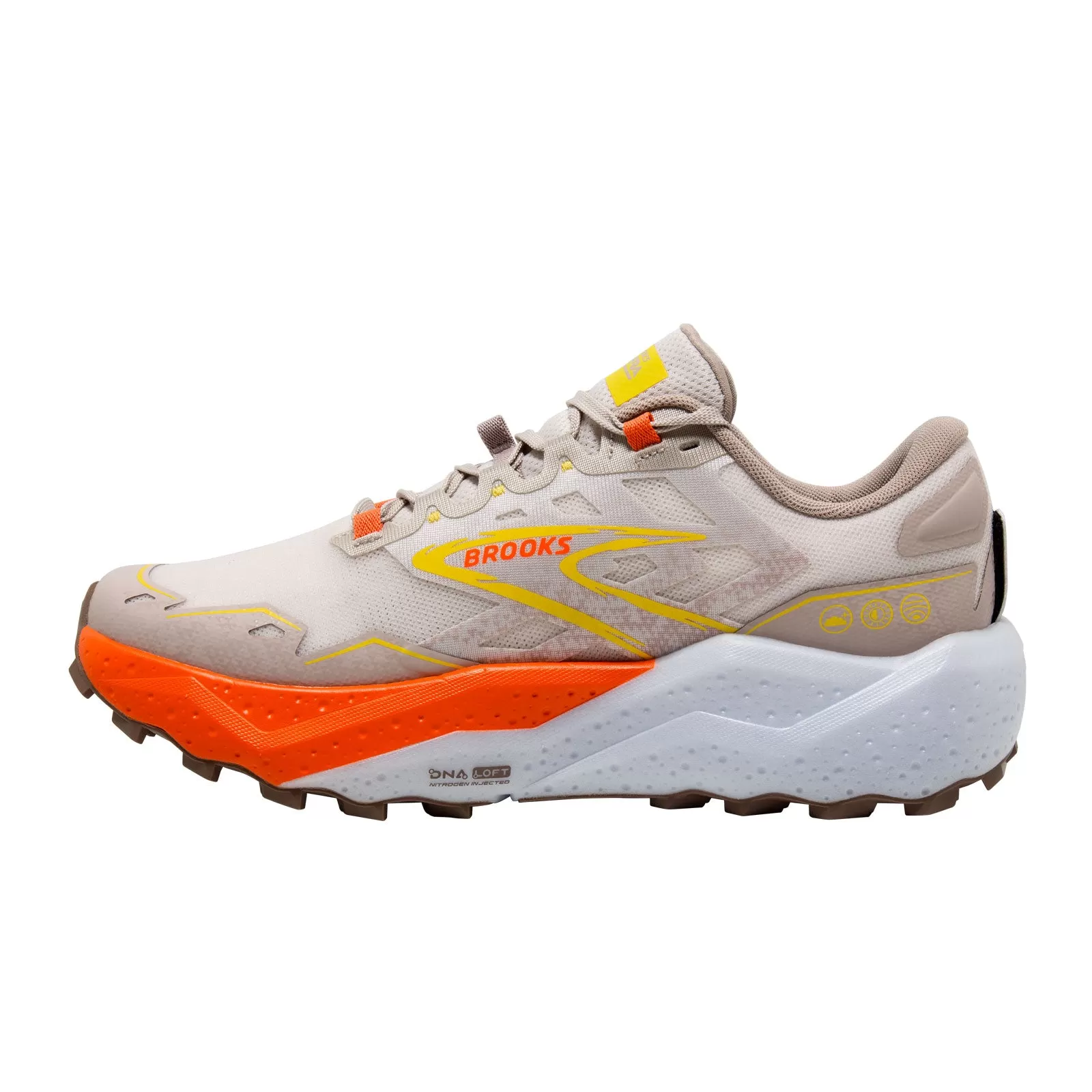 Brooks Caldera 7 (Men) - White Sand/Chateau Gray/Yellow