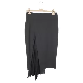 Brunello Cucinelli Grey Wool Asymmetrical Pleated Slit Midi Skirt - 42