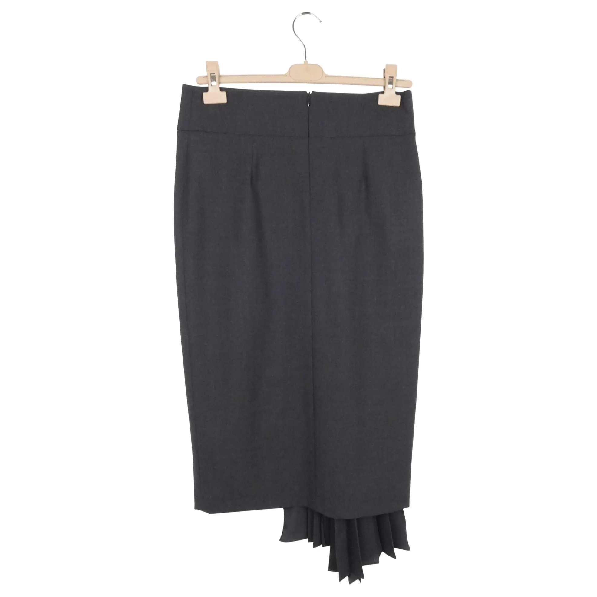 Brunello Cucinelli Grey Wool Asymmetrical Pleated Slit Midi Skirt - 42