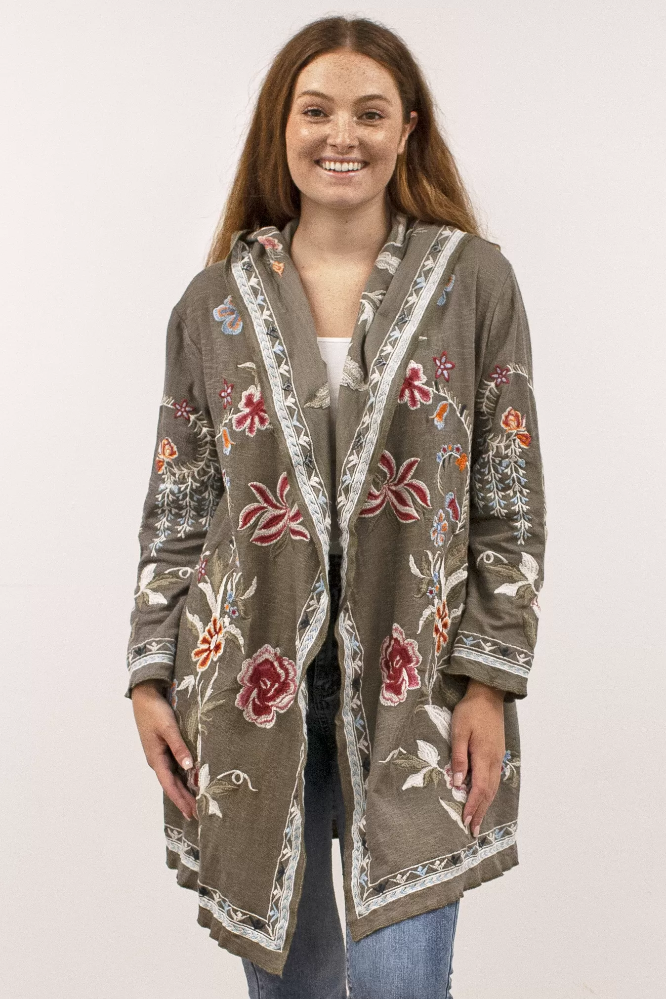 Caite Ingrid hoodie/coat, open-front embroidered