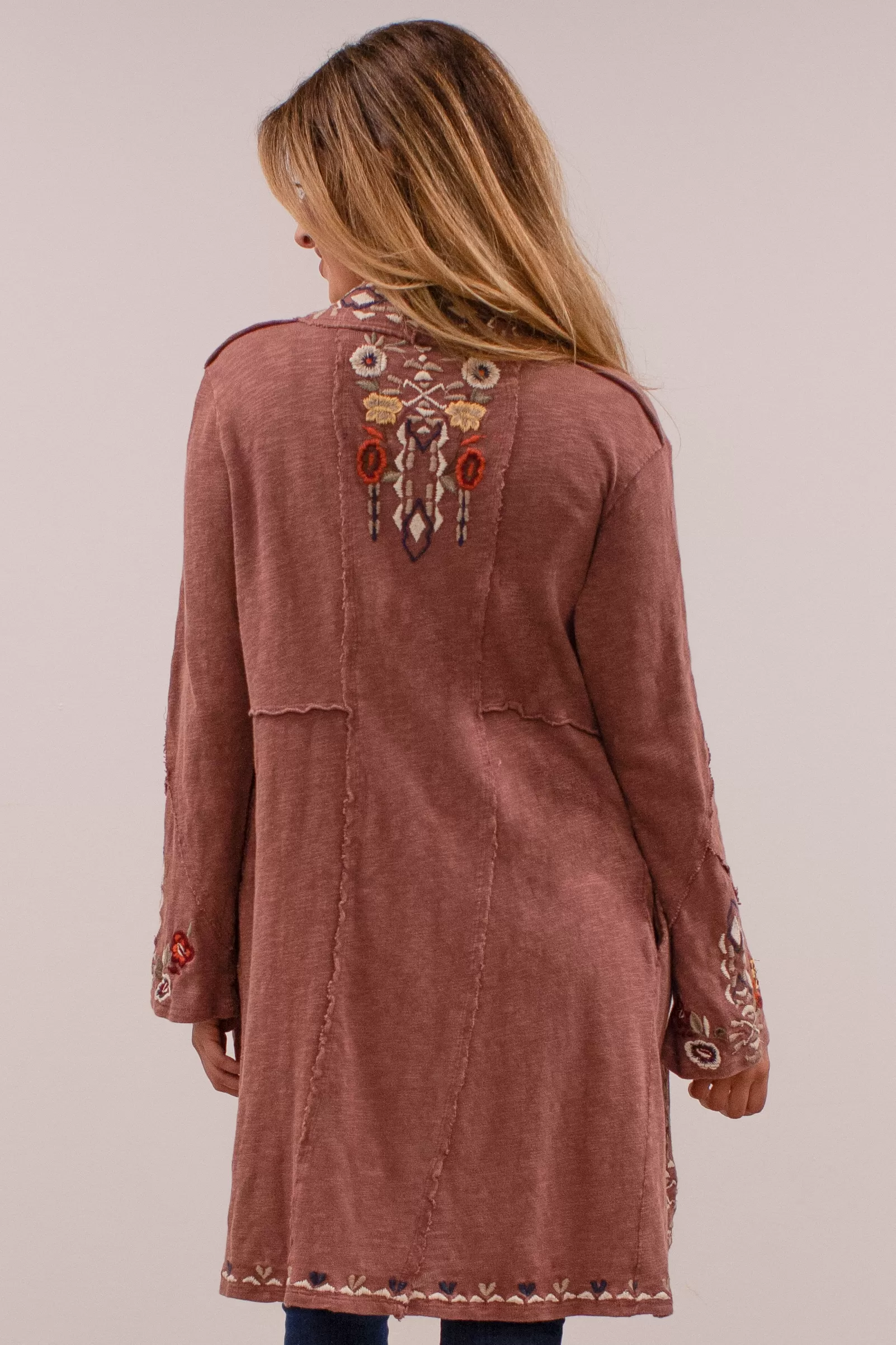 Caite Isla jacket/coat, open-front embroidered