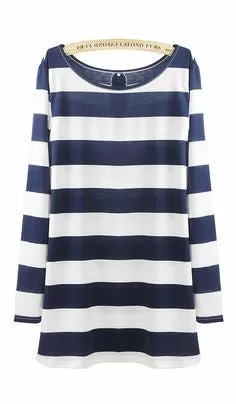 Casual Long Sleeve Back Button Striped T-shirt