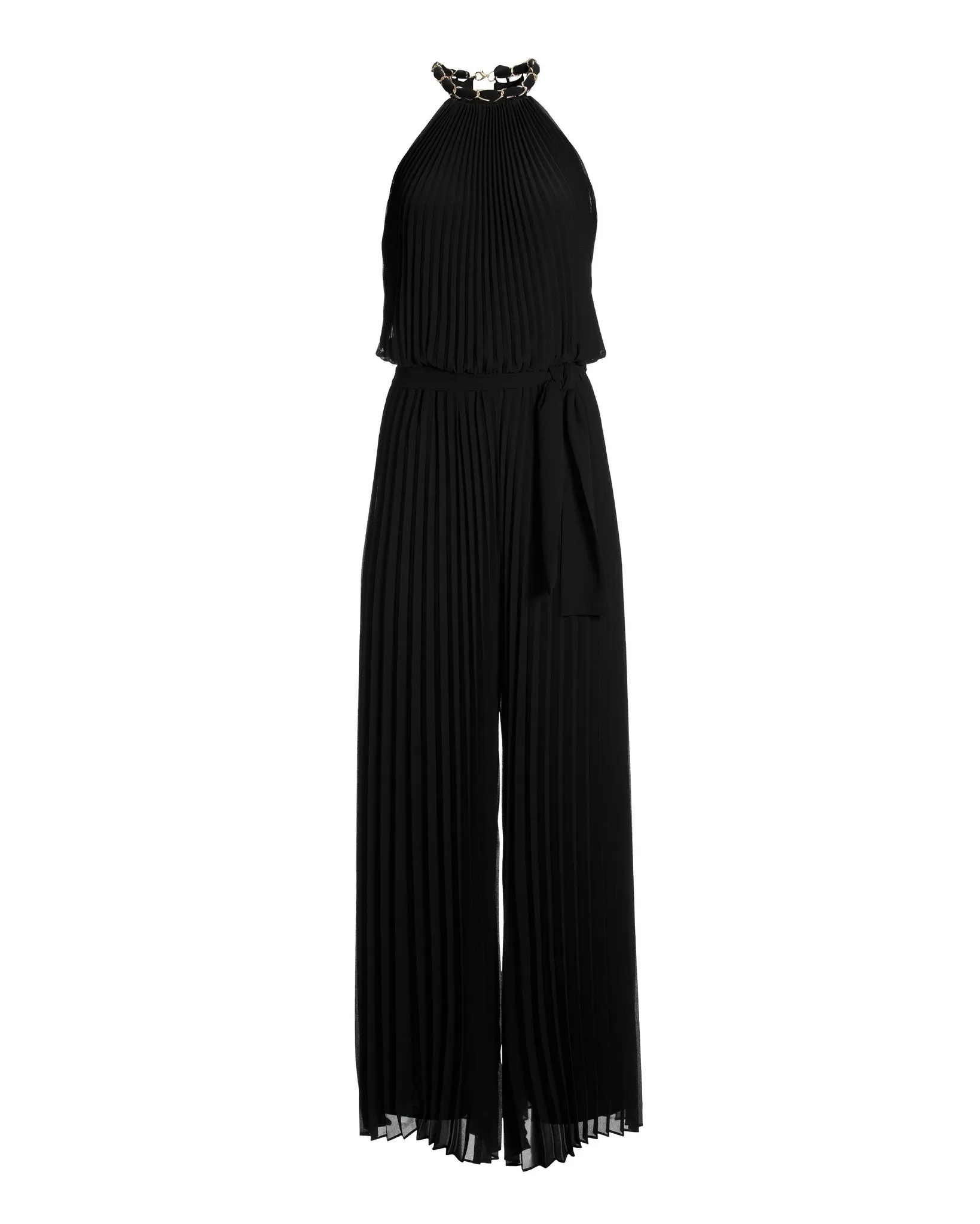 Chain Detail High Neck Pleated Jumpsuit Black