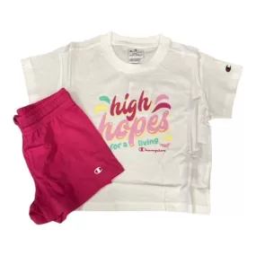 Champion Girl's set with short sleeve T-shirt and shorts 404396 WW001 WHT white