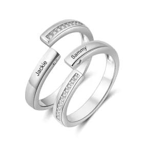 Couple Rings for Women Men Customized Cubic Zirconia Paved Adjustable Open Ring Valentines Day Gift