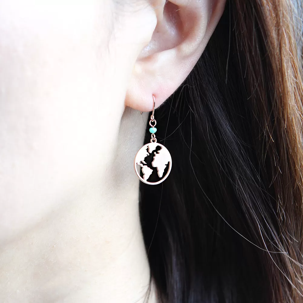 Cut Out World Map Disc Drop Earrings