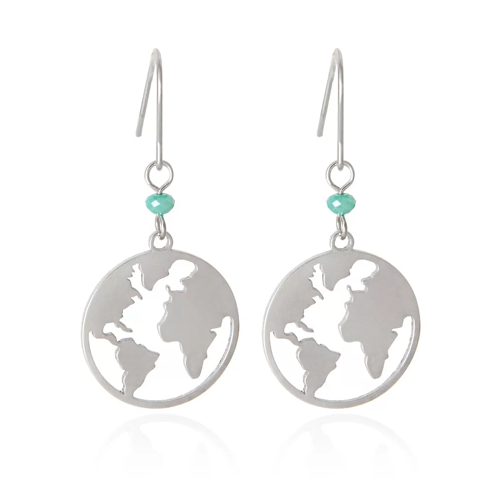 Cut Out World Map Disc Drop Earrings