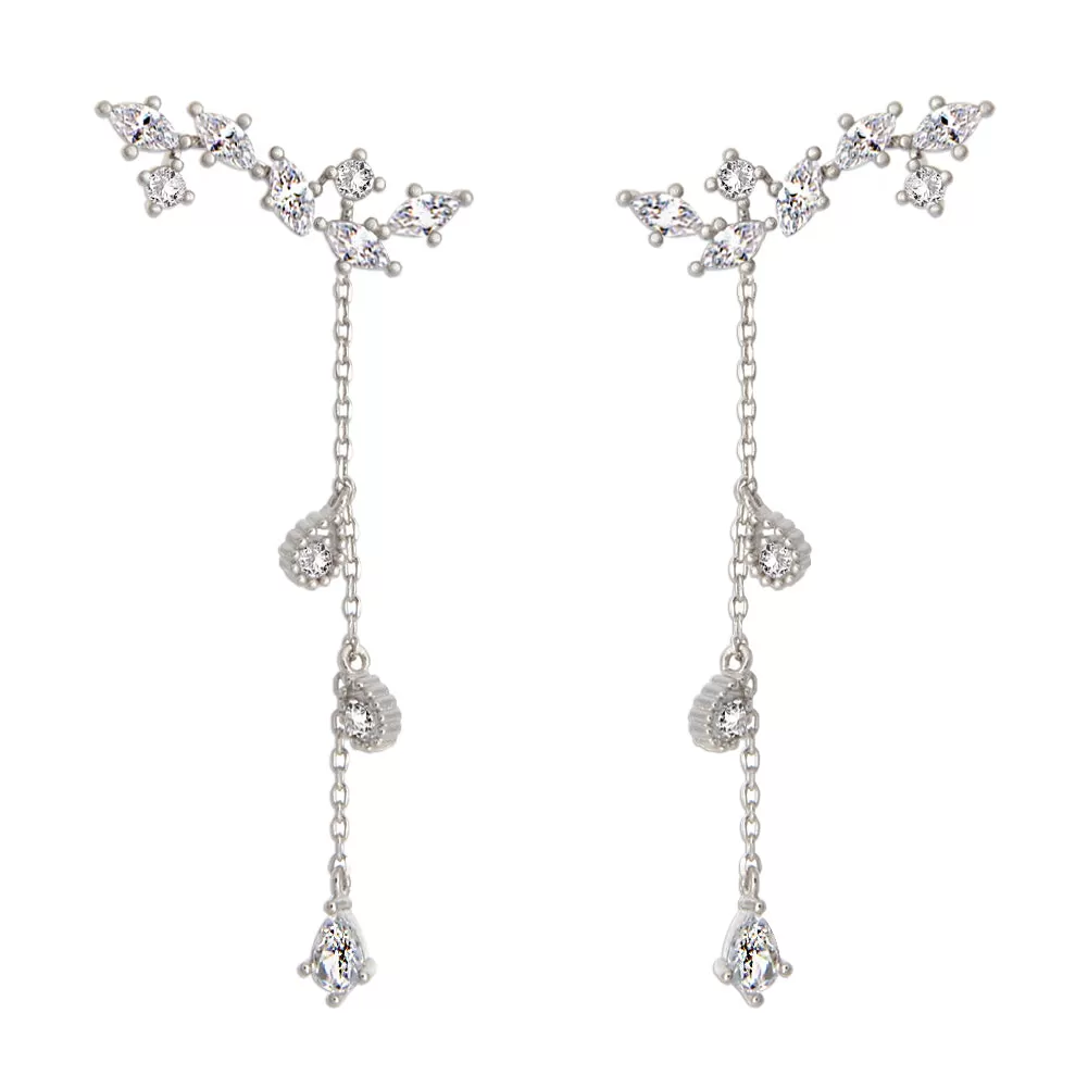 CZ Leaves Wrap Earrings with Teardrop Crystals