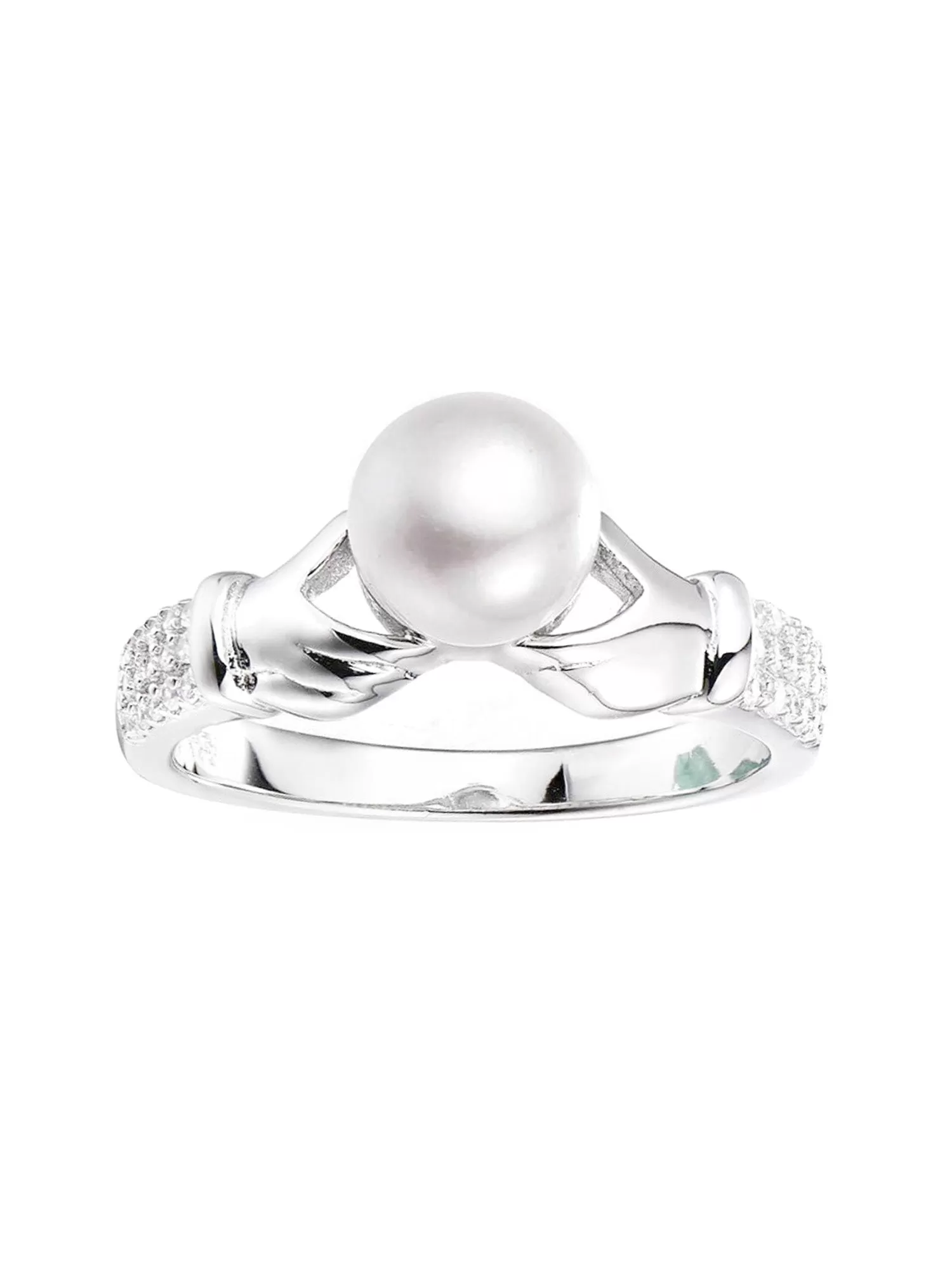 Deal Of The Month -  Real Freshwater Pearl And Diamond Solitaire Ring In 925 Silver