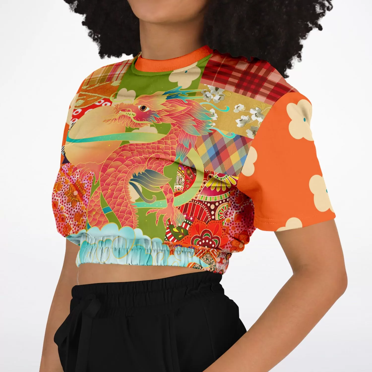 Divine Sublime Dragon Short Sleeve Cropped Sweater