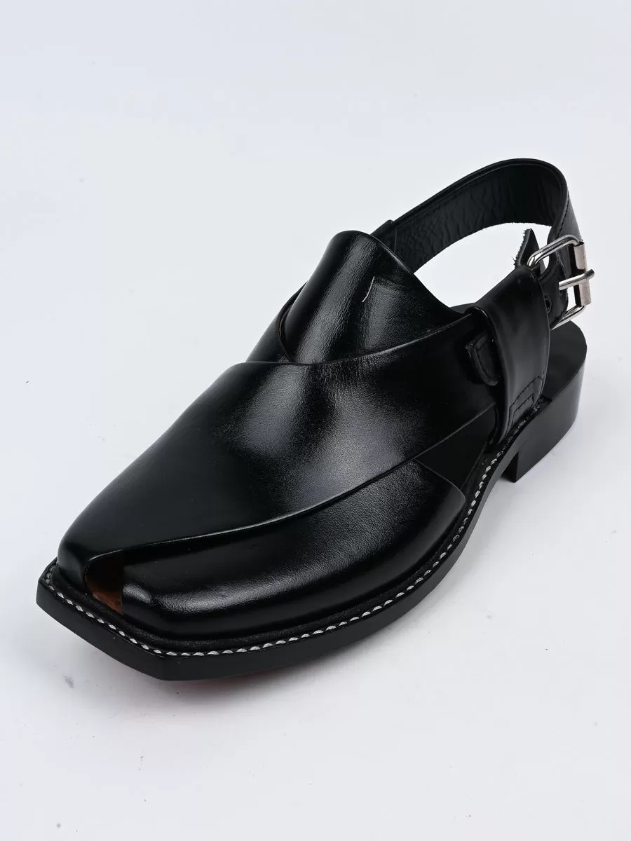 Double Sole Leather Peshawari for Men Black