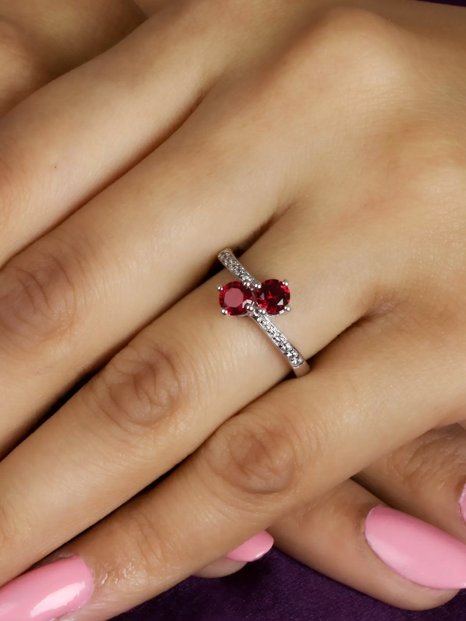 Double Solitaire Ruby Silver Ring