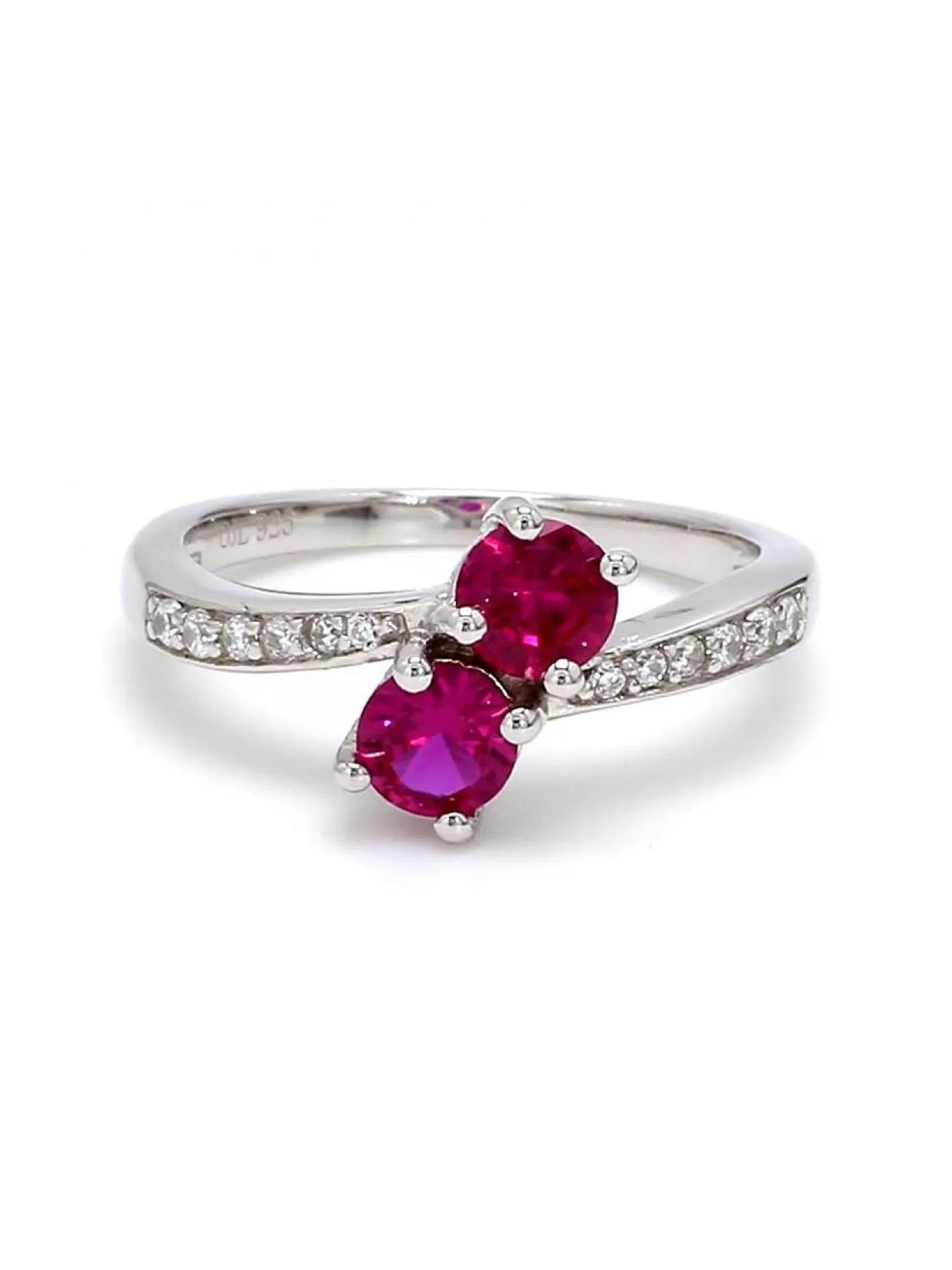 Double Solitaire Ruby Silver Ring