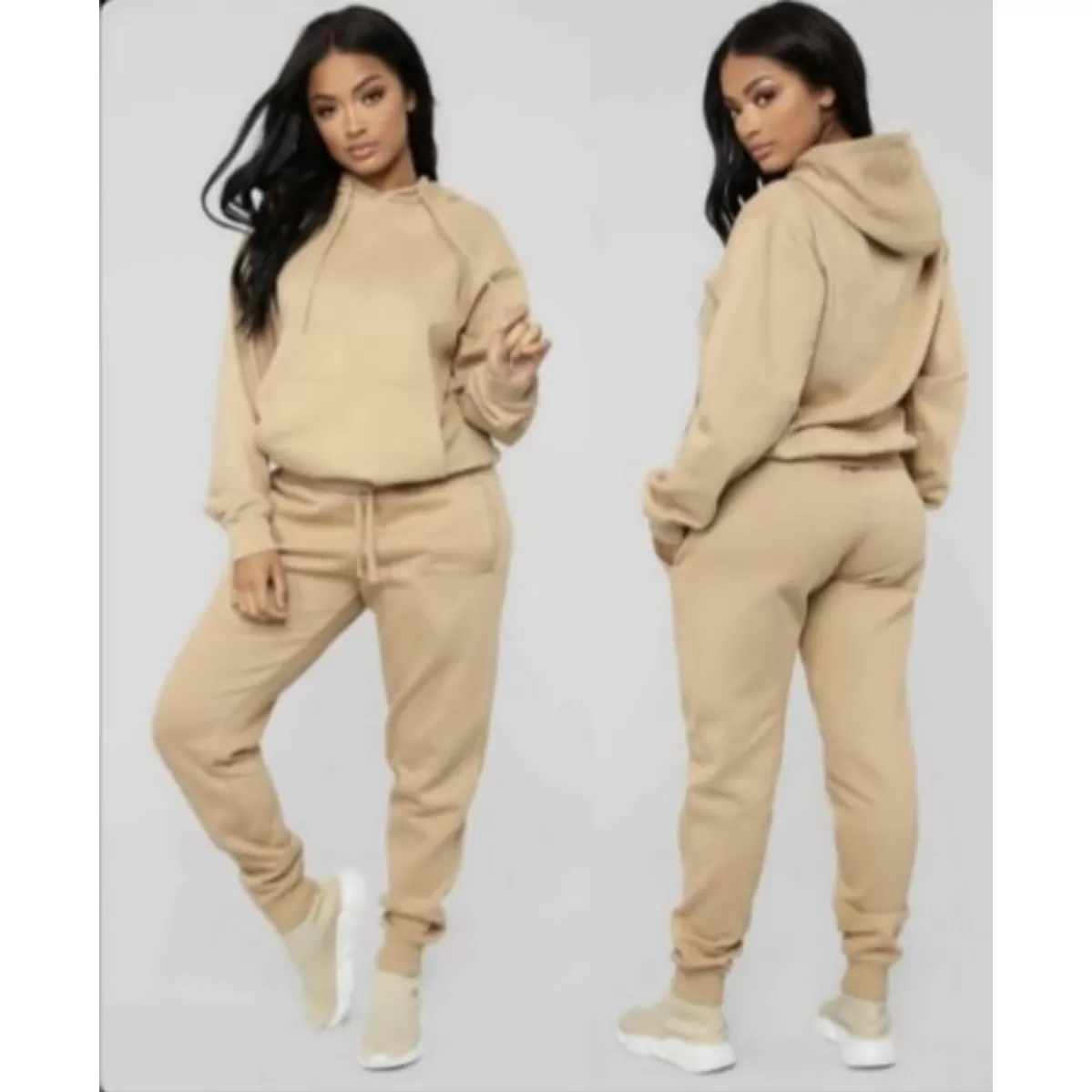 Drawstring Hoodie Crop Top & Jogger Pants