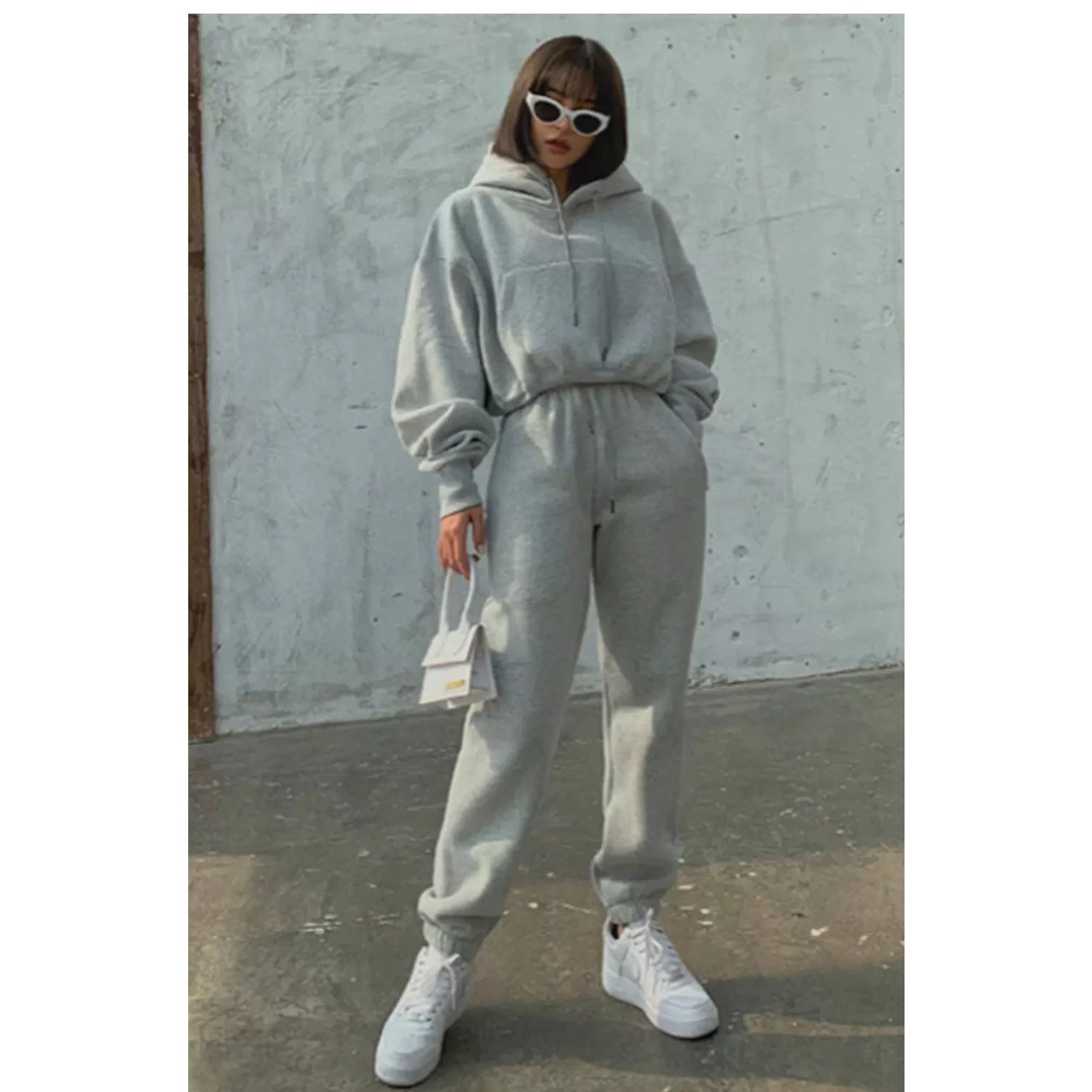 Drawstring Hoodie Crop Top & Jogger Pants