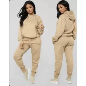 Drawstring Hoodie Crop Top & Jogger Pants