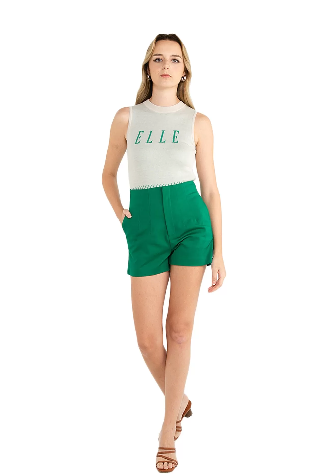 ELLE Apparel Logo Sleeveless Mock Neck Knit Top