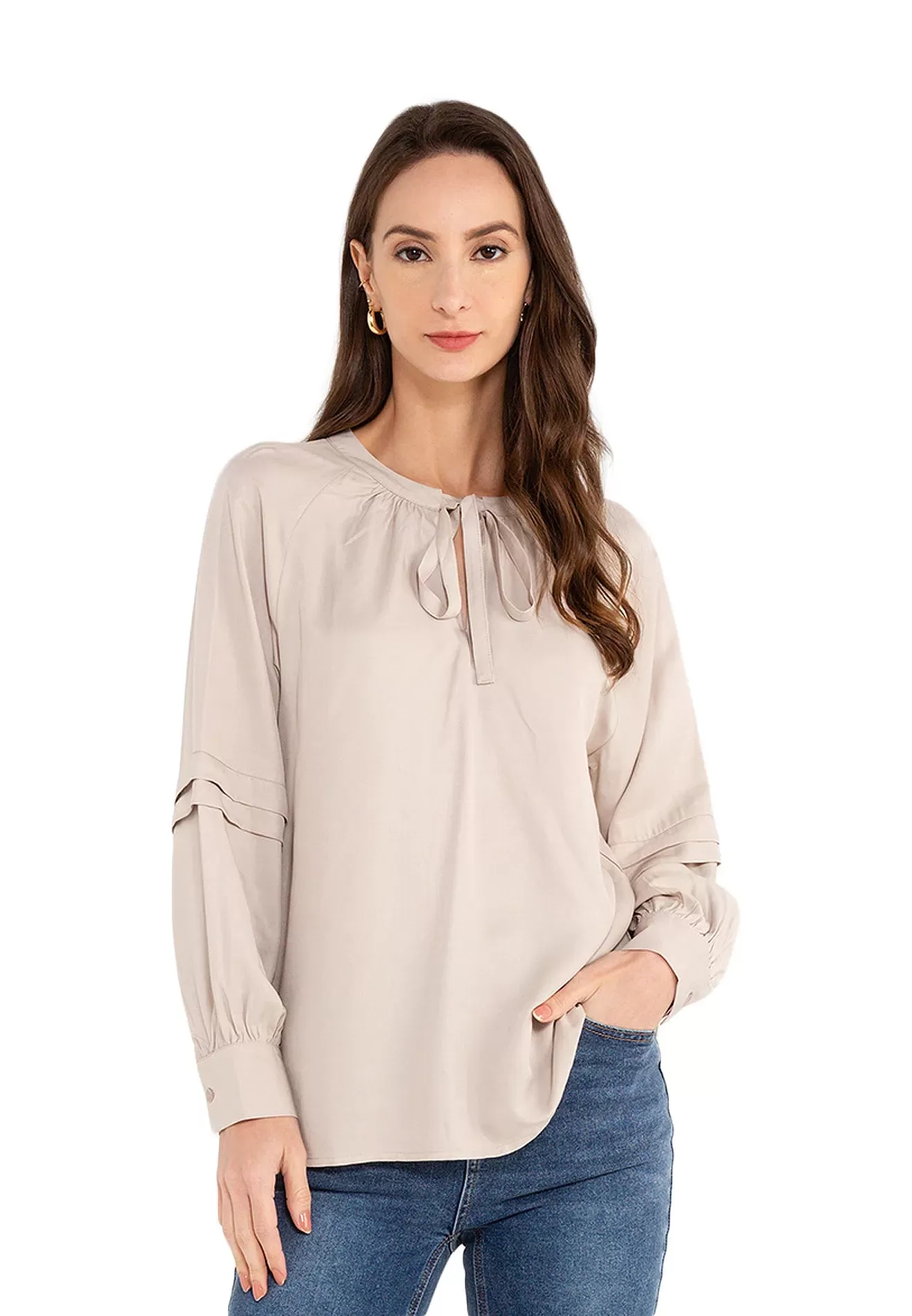 ELLE Apparel Long Sleeves Tie Neck Blouse