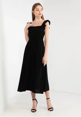 ELLE Apparel Ruffle Sleeves Square Neck Midi Dress