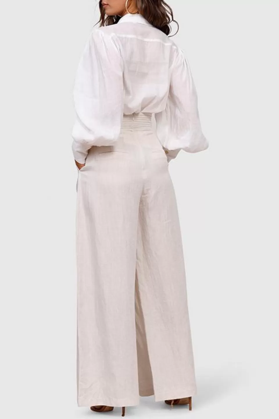 Elysian Wide Leg Natural Marle Linen Pant