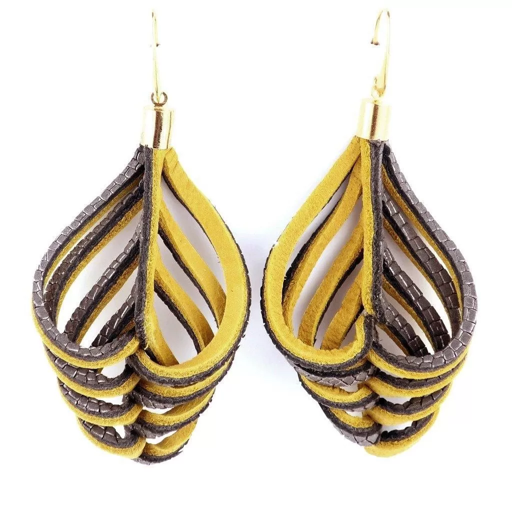 Embrace gold leather dangle earrings