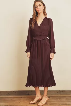 Esmae Pleated Midi Dress in Plum