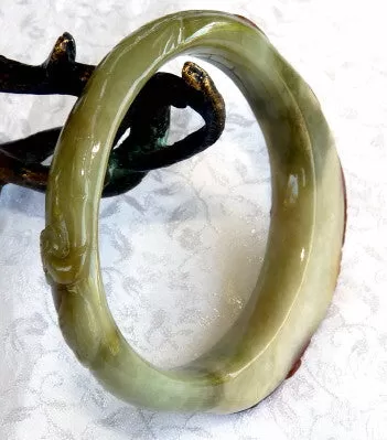 Fabulous Phoenix Carved Burmese Jadeite Bangle Bracelet 55 mm (BB2982)