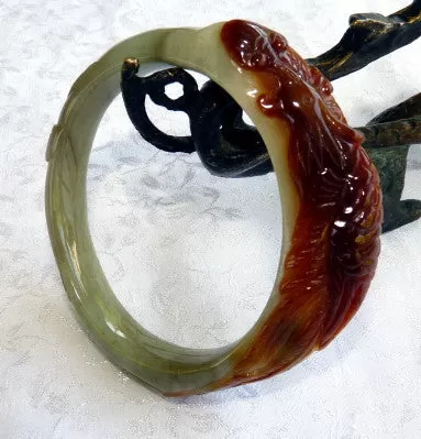 Fabulous Phoenix Carved Burmese Jadeite Bangle Bracelet 55 mm (BB2982)