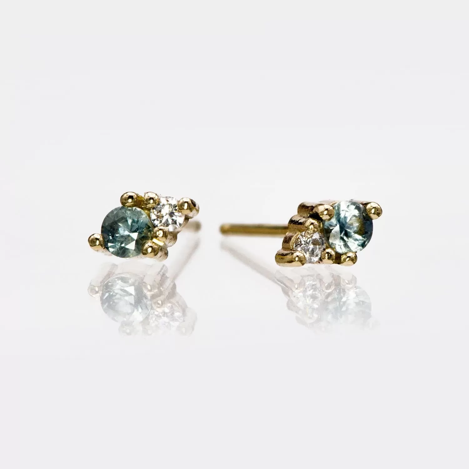 Fair Trade Blue-Green Montana Sapphire & Diamond Stud Earrings