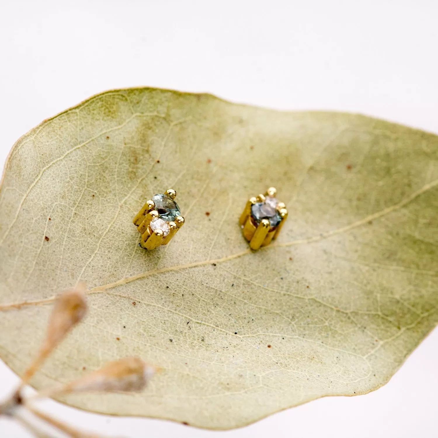 Fair Trade Blue-Green Montana Sapphire & Diamond Stud Earrings