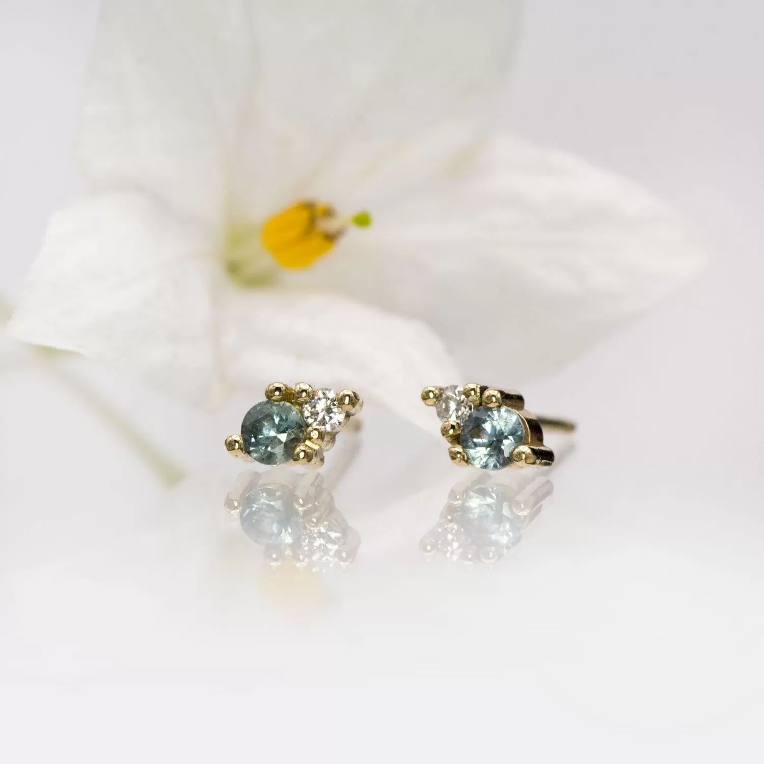 Fair Trade Blue-Green Montana Sapphire & Diamond Stud Earrings