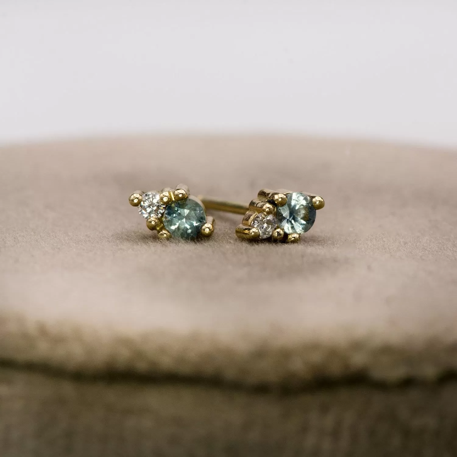 Fair Trade Blue-Green Montana Sapphire & Diamond Stud Earrings