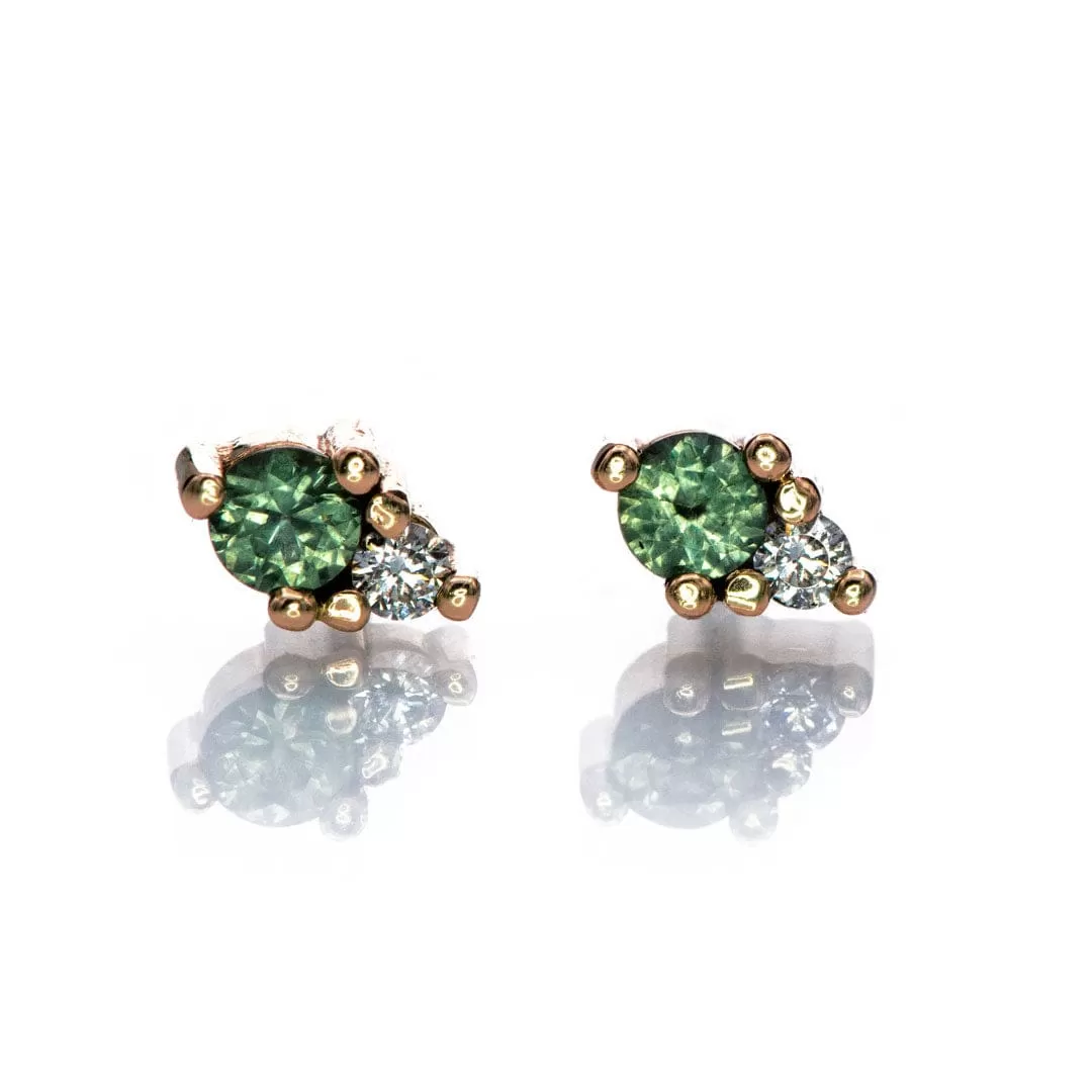 Fair Trade Blue-Green Montana Sapphire & Diamond Stud Earrings